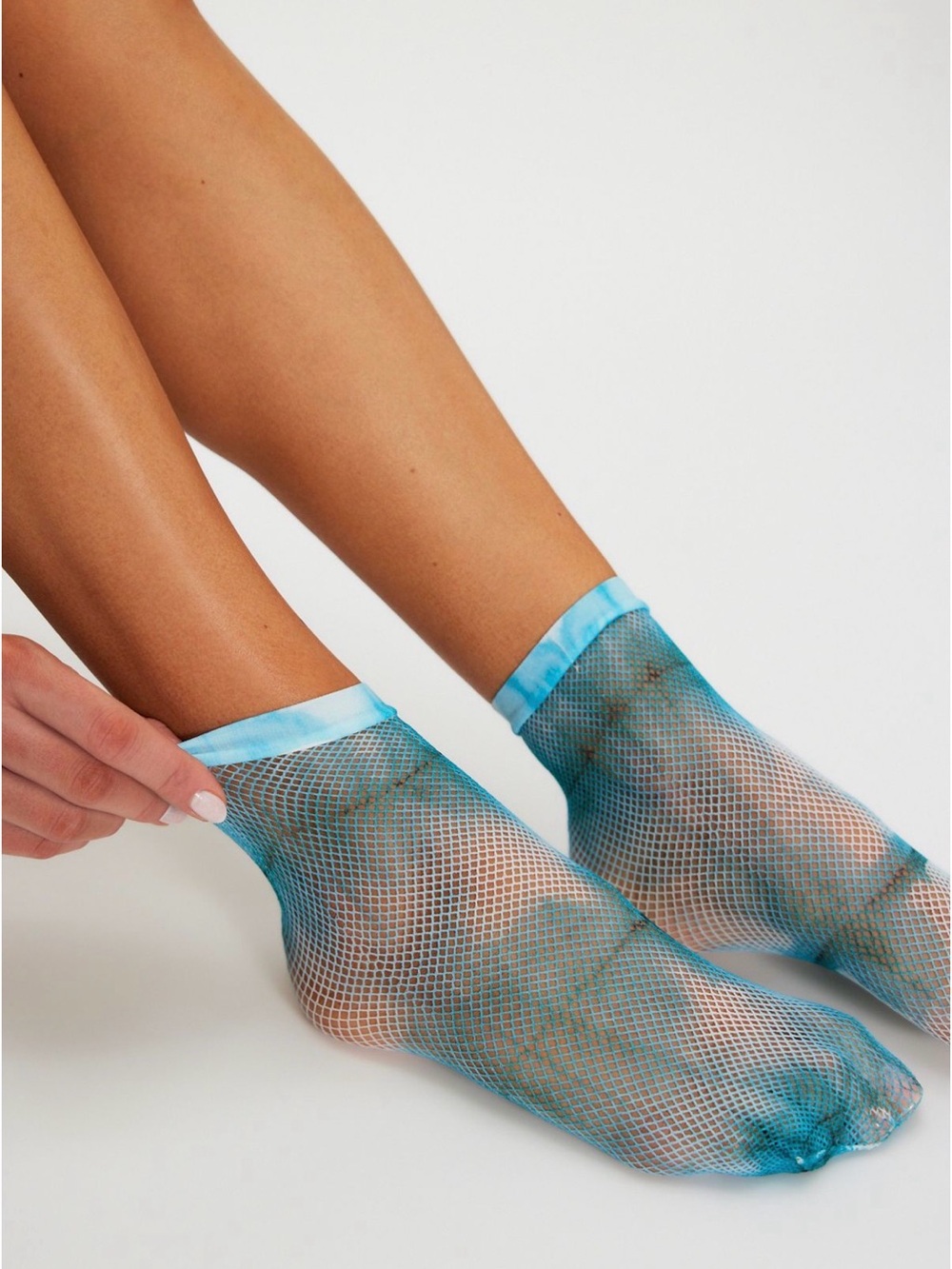 NWT Free People & Maria La Rosa Blue Tie Dye Mesh Lace Socks in Blue